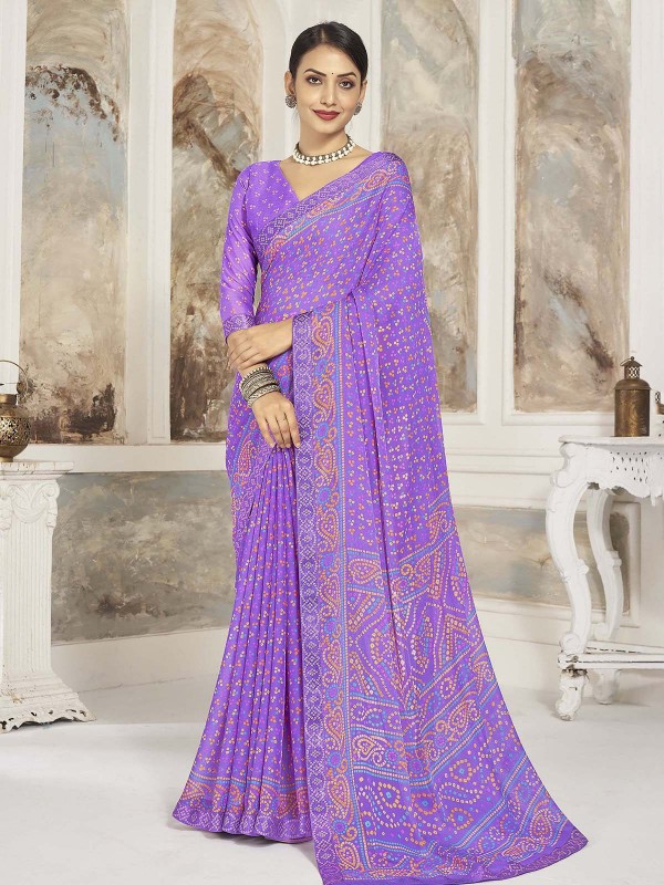 Violet Chiffon Printed Saree